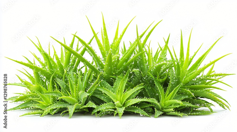 Lush aloe vera plants with dew drops, isolated on white, ideal for health & beauty Lush aloe vera plants with dew drops, isolated on white, ideal for health & beauty