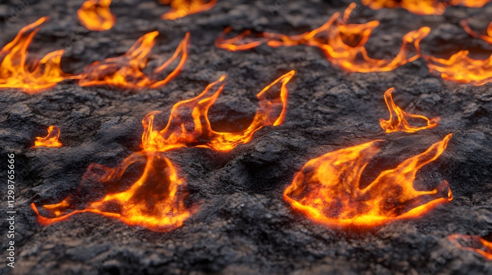 Fiery Volcanic Rock Surface Texture Closeup
