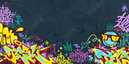 Trendy Abstract Colorful Urban Street Art Graffiti Style Vector Illustration Background Template
