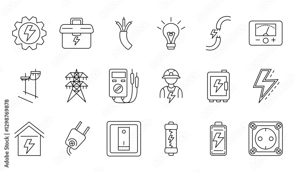 set of electricity icons with minimalist line style. relevant to energy, electricity, engineering and power themes. editable strokes set of electricity icons with minimalist line style. relevant to energy, electricity, engineering and power themes. editable strokes