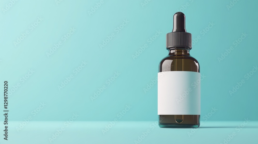 Amber glass dropper bottle on mint background Amber glass dropper bottle on mint background