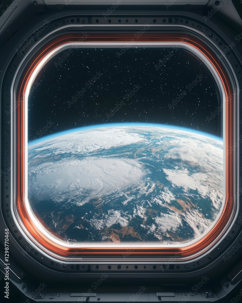 View from Spacecraft Window Observing Earth and Cosmic Expanses View from Spacecraft Window Observing Earth and Cosmic Expanses