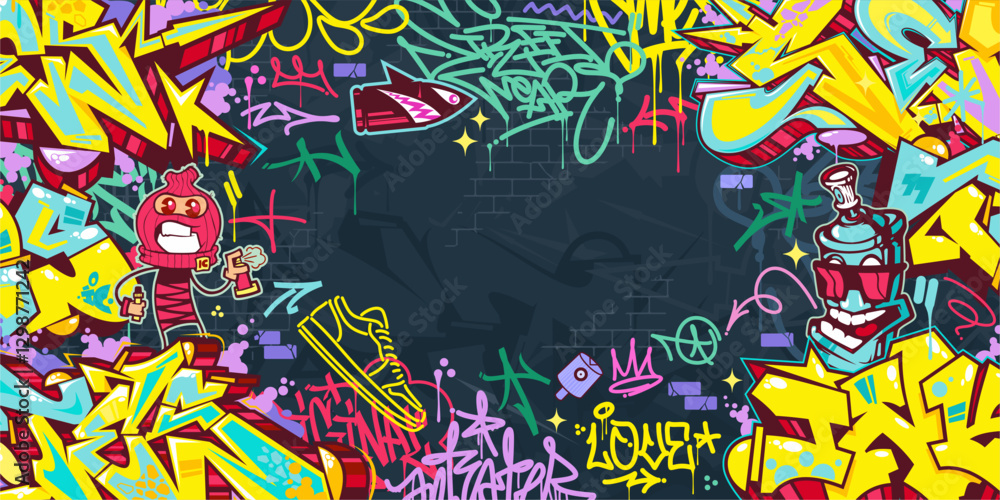 Fototapeta premium Funky Abstract Colorful Urban Street Art Graffiti Style Vector Illustration Background Template