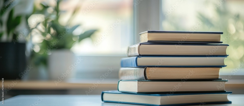 Stack of Books on Table in Brighter Reading Nook Stack of Books on Table in Brighter Reading Nook