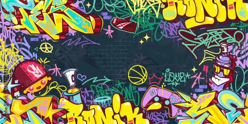 Trendy Abstract Colorful Urban Street Art Graffiti Style Vector Illustration Background Template