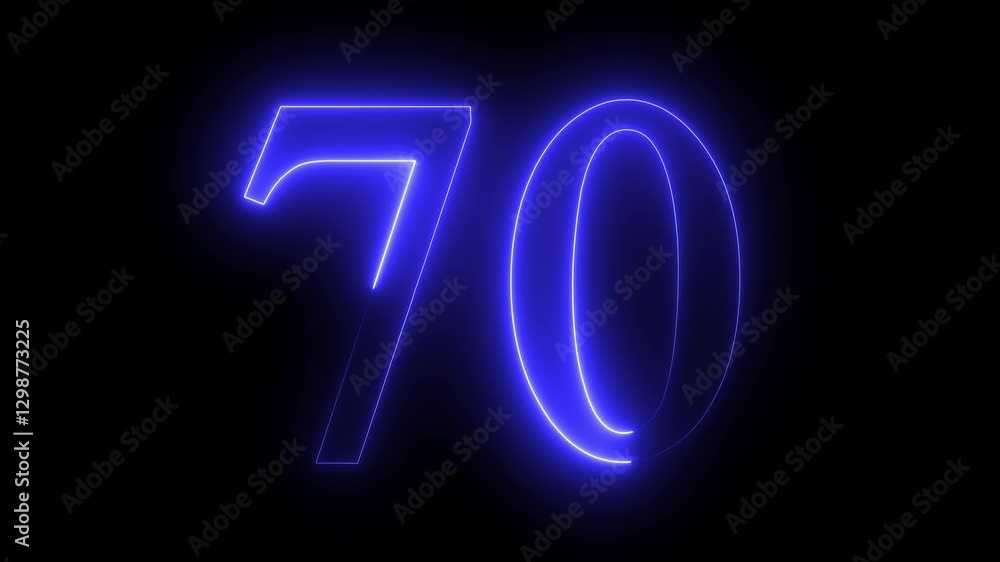 70 text animation by blue color neon on black background. 70 text animation by blue color neon on black background.