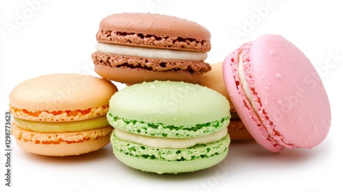 Colorful Pastel Macarons on White Background