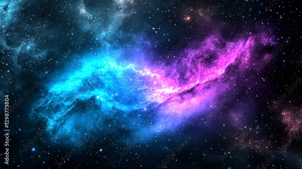 Fototapeta premium Cosmic Nebula Blue and Purple Glowing Gas Clouds in Dark Space