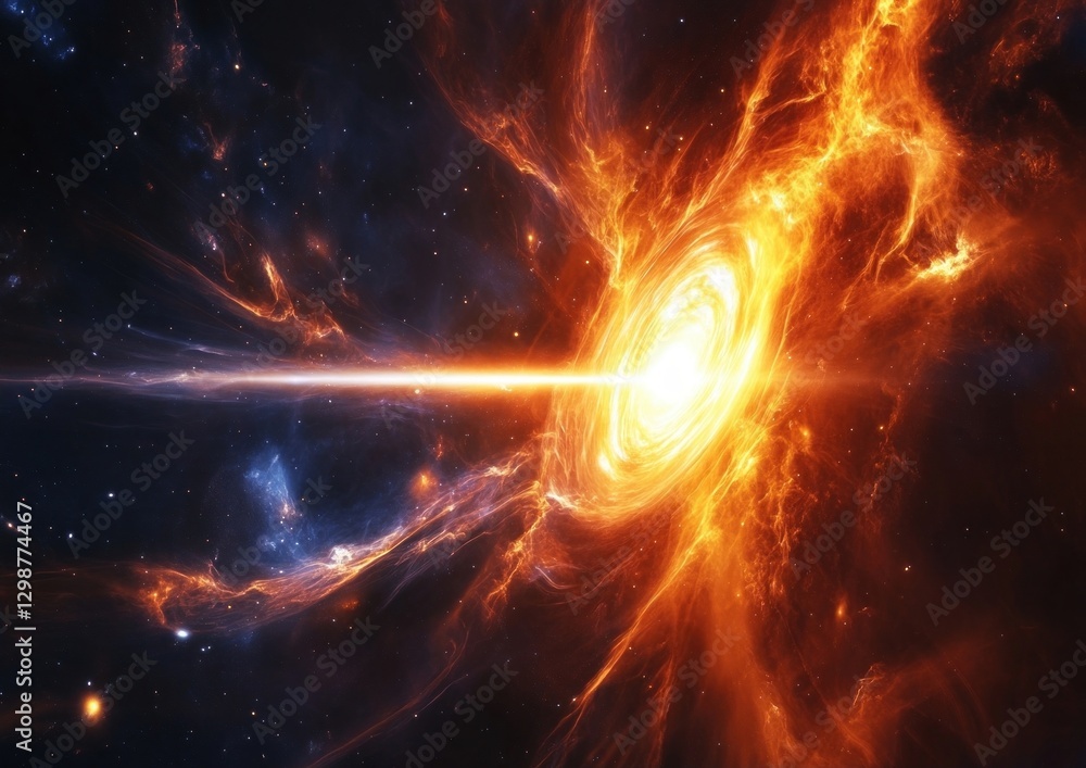 Fototapeta premium quasar emitting bright energy, displaying vast energy jets stretching out into the dark vastness of space