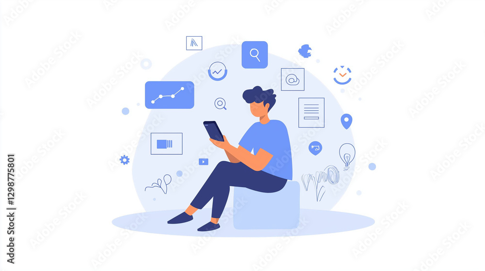 スマートフォンを使うビジネスパーソンのイラスト | デジタルツールで作業
Illustration of Business Person Using Smartphone | Working with Digital Tools スマートフォンを使うビジネスパーソンのイラスト | デジタルツールで作業
Illustration of Business Person Using Smartphone | Working with Digital Tools