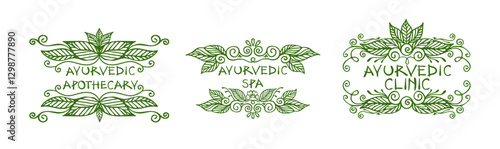 Set of 3 Authentic Ayurvedic Logos in Vector