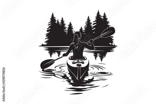 Silhouette of a Woman Kayaking vector
