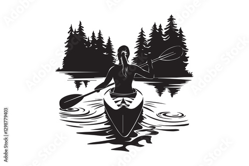 Silhouette of a Woman Kayaking vector