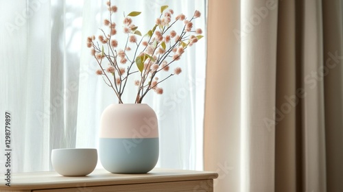 A smooth, pastel-colored modern vase in a Scandinavian-inspired decor