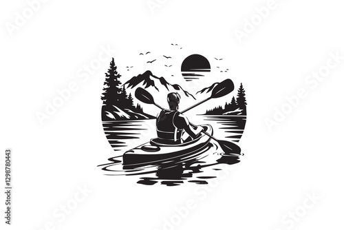 Silhouette of a MAN Kayaking vector