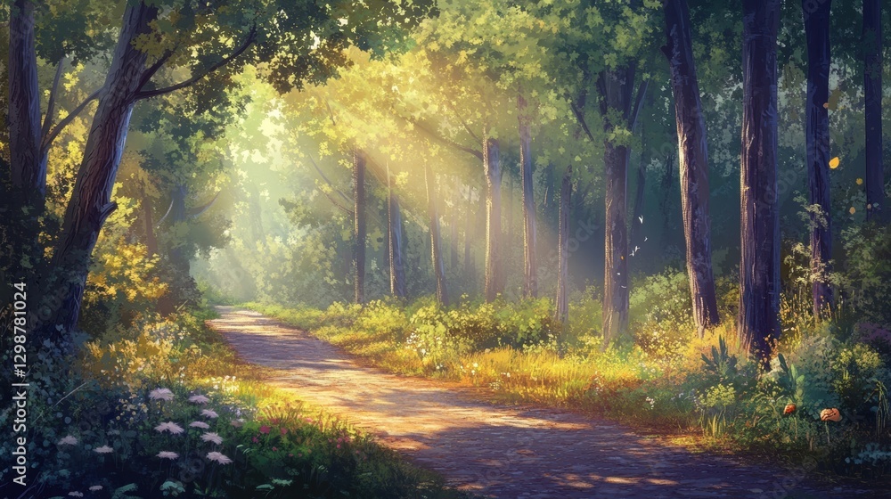 Obraz premium sunlit forest path