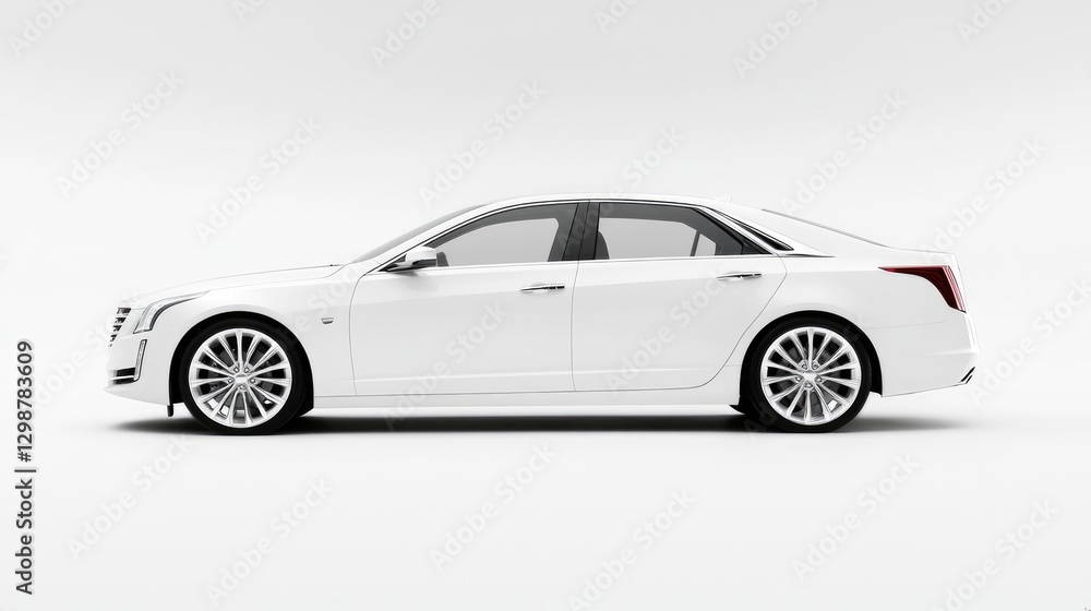 White luxury sedan, side view, studio shot, clean background, automotive advertising White luxury sedan, side view, studio shot, clean background, automotive advertising