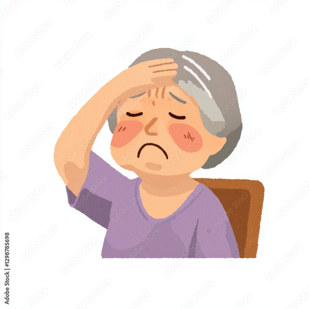 A distressed elderly woman with gray hair, expressing discomfort while sitting in a chair. A distressed elderly woman with gray hair, expressing discomfort while sitting in a chair.