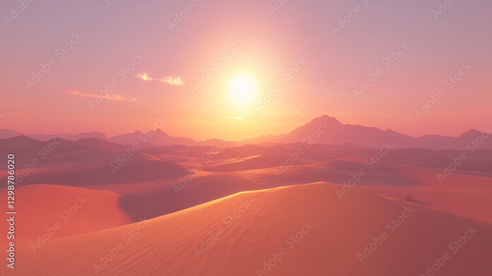 A serene sunset over rolling sand dunes, creating a peaceful desert landscape. A serene sunset over rolling sand dunes, creating a peaceful desert landscape.