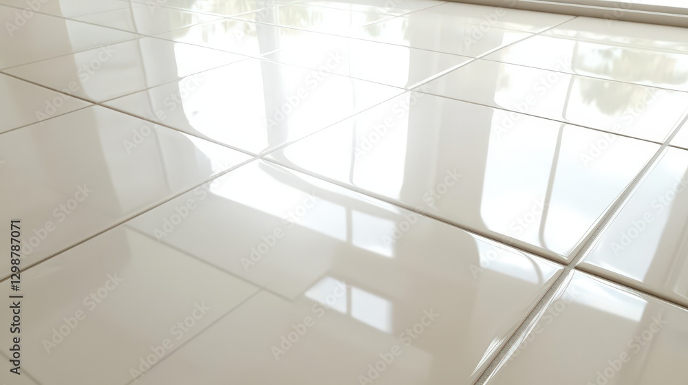 Gleaming White Tile Floor Reflecting Sunlight Gleaming White Tile Floor Reflecting Sunlight
