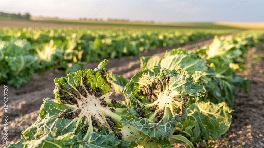 A field of growing vegetables, showcasing lush leafy plants in a rural landscape. A field of growing vegetables, showcasing lush leafy plants in a rural landscape.