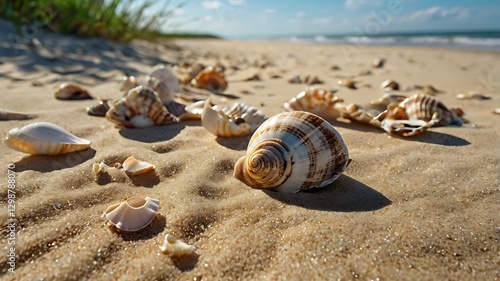 Serene Beach: Seashells Scattered on Golden Sand