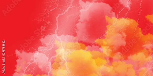 Abstract background of colorful brush strokes. Brushed vibrant wallpaper. Thunder, lightnings and rain on a stormy red smoky background