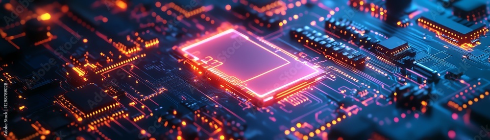 Fototapeta premium Advanced artificial intelligence concept futuristic cybernetic brain glowing with holographic circuits