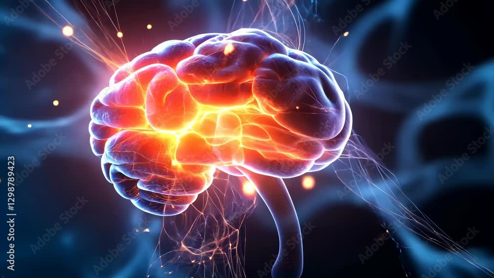 A futuristic brain, glowing softly with vibrant neural activity on the gradient blue background. v3 A futuristic brain, glowing softly with vibrant neural activity on the gradient blue background. v3