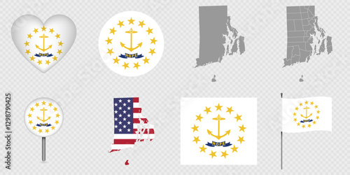 Rhode Island State Flags and Maps Icon Pack.