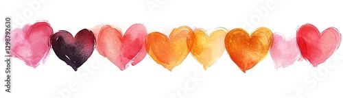 Vertical line of colorful hearts in a variety of vibrant shades