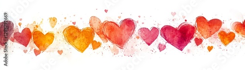 Vertical line of colorful hearts in a variety of vibrant shades