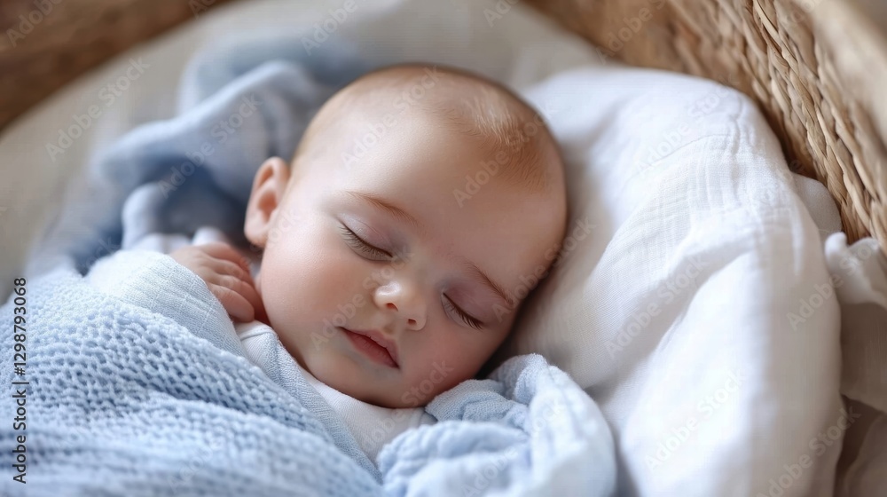 sleeping baby in blue knit blanket sleeping baby in blue knit blanket