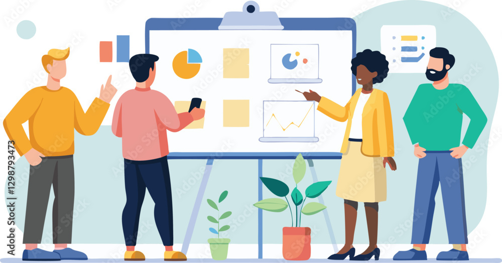 diverse office team analyzing ideas on a whiteboard illustration
diverse office team analyzing ideas on a whiteboard illustration