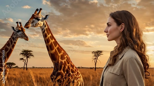 Giraffe Portrait: Natural Habitat in Maasai Mara Style Landscape