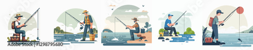 Vector of a person fishing.