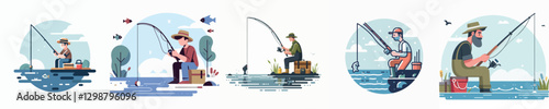 Vector of a person fishing.