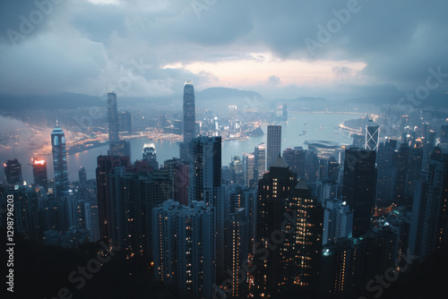 Wallpaper Mural Hong kong skyline emerging from the clouds at dawn Torontodigital.ca