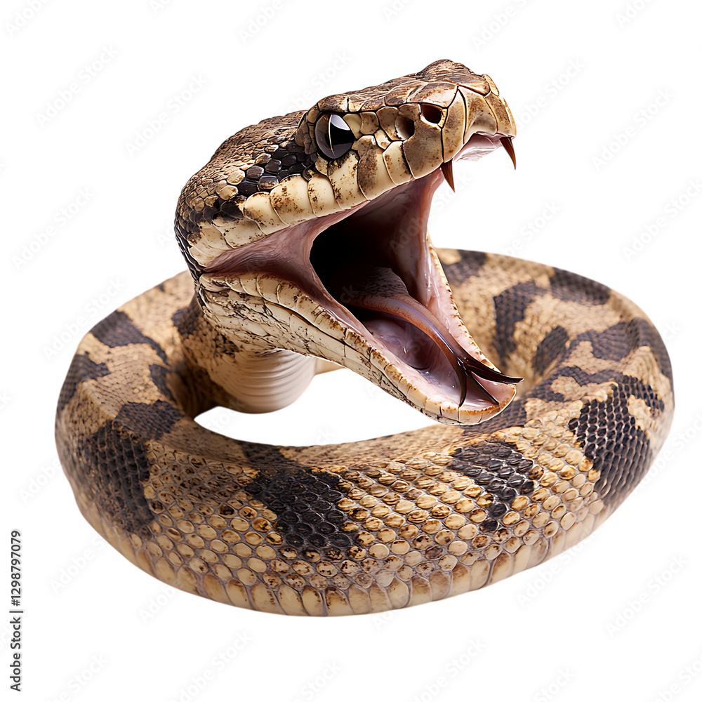 Obraz premium A petrified snake, its mouth open in an eternal scream, isolated on a white background.
