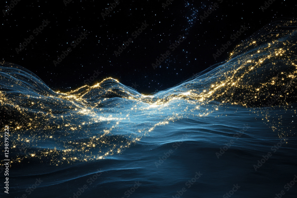 custom made wallpaper toronto digitalGolden particles flowing over dark blue abstract landscape under starry sky