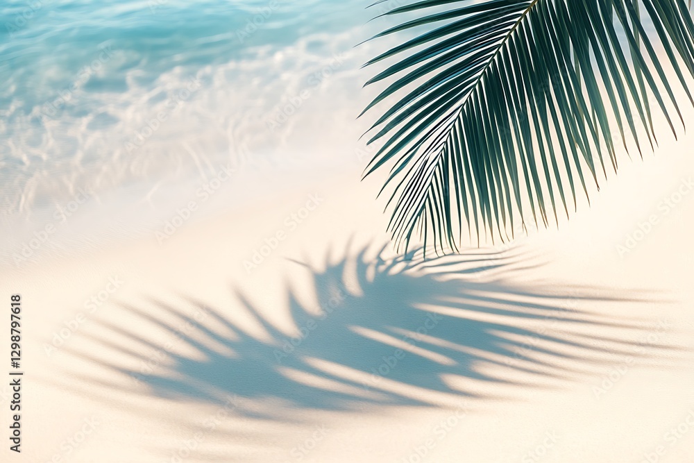 Palm frond shadow on sandy beach near ocean. Palm frond shadow on sandy beach near ocean.