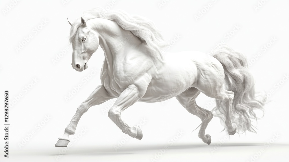 Fototapeta premium White Horse in Motion Against White Background