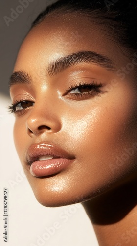 woman glowing cheekbones highlights photo