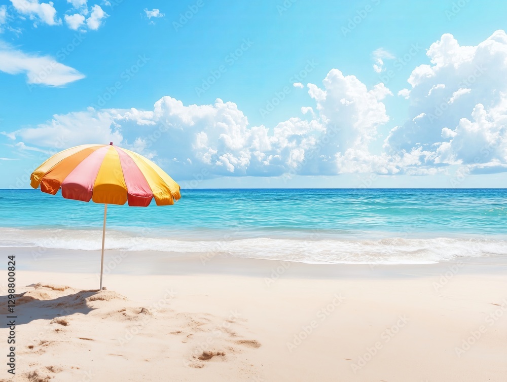 Tropical beach with sunbathing accessories, summer holiday background Tropical beach with sunbathing accessories, summer holiday background