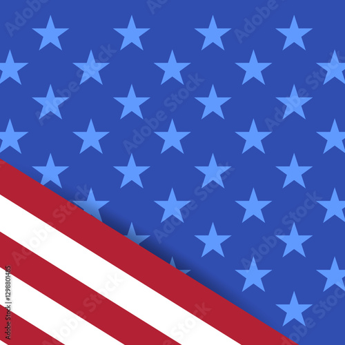 American flag background with slanted border. Flat vector illustration isolated on blue background.