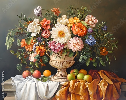 Wallpaper Mural Traditional Still Life Painting of Flowers and Fruits in a Vase Torontodigital.ca