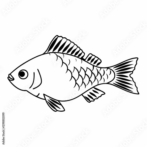 black and white fish line art vector in white background