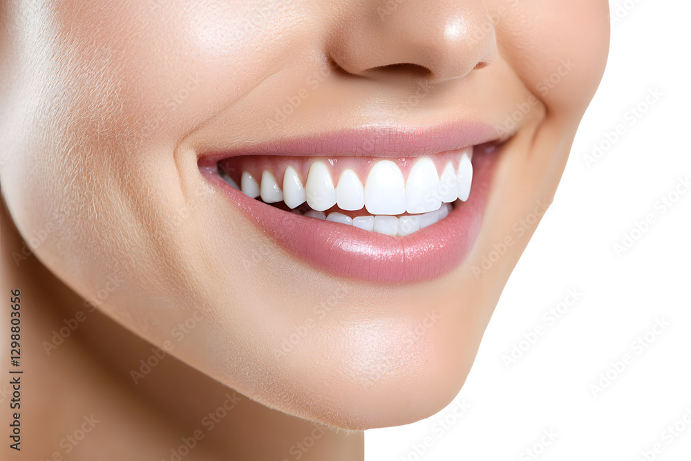Obraz premium Close-up of woman's smile with clean teeth isolated on transparent background.