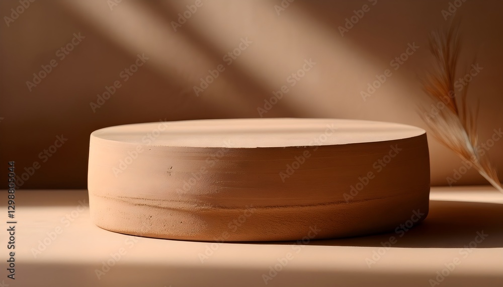 Handcrafted clay pedestal with natural imperfections mockup for product placement and advertisement, set against a muted, earthy background. Handcrafted clay pedestal with natural imperfections mockup for product placement and advertisement, set against a muted, earthy background.
