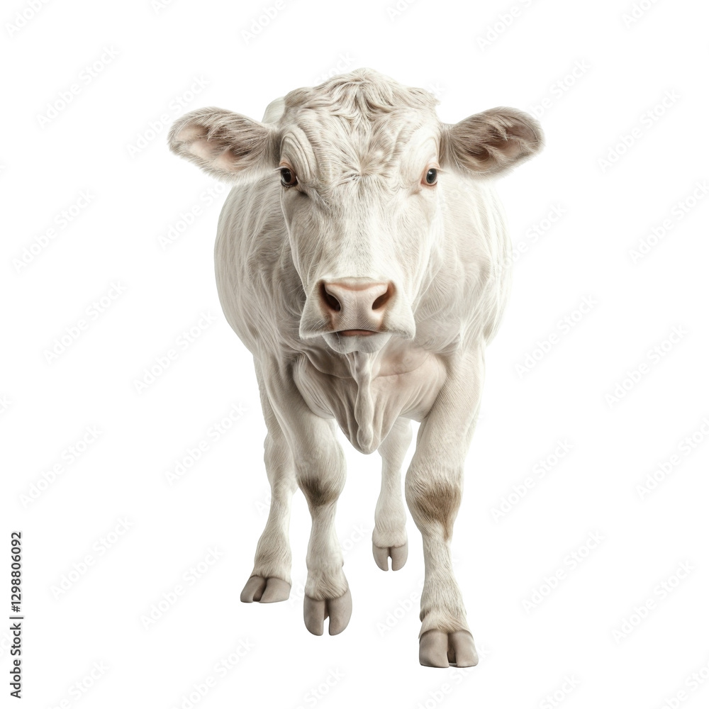 Curious cow stands facing forward capturing attention with its friendly and calm expression Curious cow stands facing forward capturing attention with its friendly and calm expression